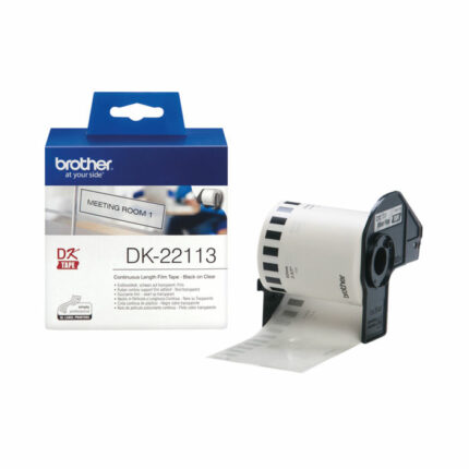 Brother Continuous Paper Labelling Tape 62mm x 15.24m Black on Clear DK22113