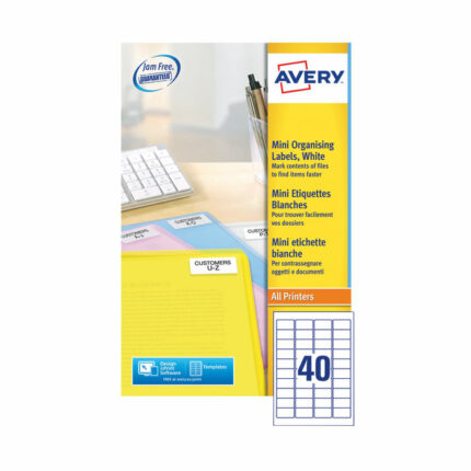 Avery Laser Mini Labels 45.7x25.4mm Sheets 40 Sheet White (1000 Pack) L7654-25