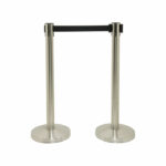 Securit Budget Barrier Pole Set with Retractable Belt Chrome/Black (Pack of 2) RS-RT-LW-CH
