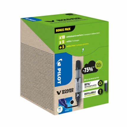 Pilot V-Board Master Greenpack Drywipe Markers/Refills 10 Markers + 10 Refills Medium Tip Black (Pac