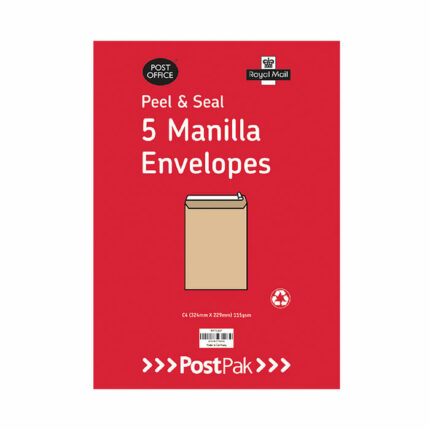 Postpak C5 Peel and Seal Manilla 115gsm 40 Packs of 5 (200 Pack) Envelopes 9731326