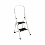 Folding Step Stool 2 Tread High Back White Aluminium 402790