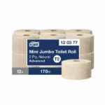 Tork Mini Jumbo 2-Ply Toilet Roll Advanced 170m Natural (Pack of 12) 120377