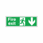 Safety Sign Fire Exit Running Man Arrow Down 150x450mm Self-Adhesive E100A/S