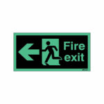 Safety Sign Niteglo Fire Exit Running Man Arrow Left 150x450mm Self-Adhesive NG27A/S
