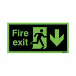 Safety Sign Niteglo Fire Exit Running Man Arrow Down Self-Adhesive 150x450mm NG28A/S