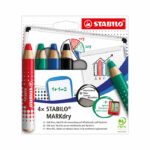 Stabilo Markdry Whiteboard Pencil x4 Assorted +Sharpener/Cloth 648/4-5