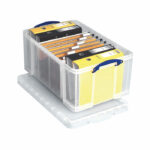 Really Useful 64L Plastic Storage Box with Lid Clear 64MD-WHTR-CCB