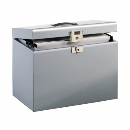 Pierre Henry Metal Box File A4 Lockable with 5 Suspension Files/Tabs 290x370 x230mm Silver 040011