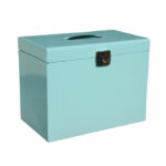 Pierre Henry Metal Box File A4 Lockable with 5 Suspension Files/Tabs 290x370 x230mm Ice Blue 040125